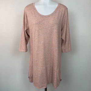 Toad & Co Ursa Tunic Top Large Orange Gray Striped 3/4 Sleeve Organic Cotton